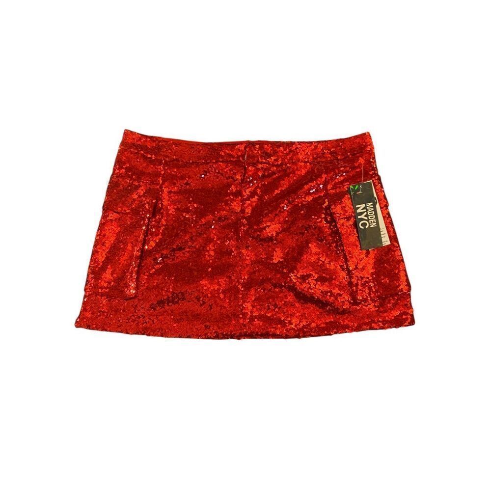 NWT madden NYC red sequin, cargo, mini skirt, size large